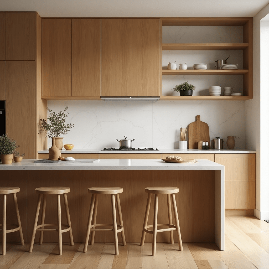 Eco-friendly kitchen cabinets made of light wood in a Vancouver kitchen renovation