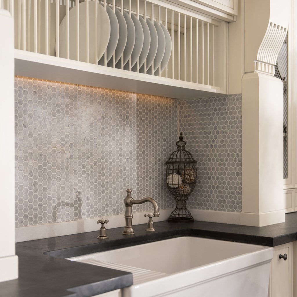 Custom beverage cabinet with coffee machine and cup storage in Vancouver